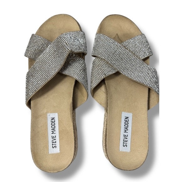 Steve Madden Platform‎ Sandals Rhinestone Espadrille Slides Size 8.5M - Picture 1 of 13